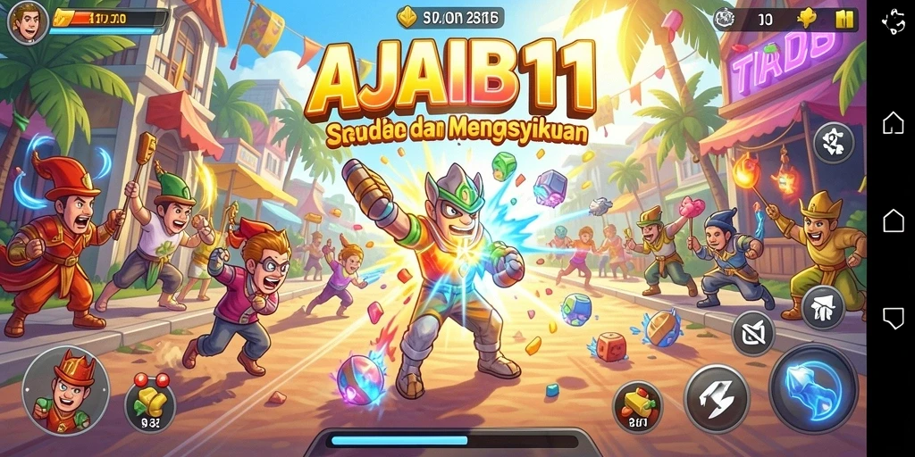 Screenshot utama AJAIB11 menunjukkan gameplay seru dengan grafis menawan.