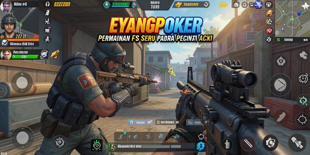 Tangkapan layar gameplay intens EYANGPOKER di peta pertempuran.
