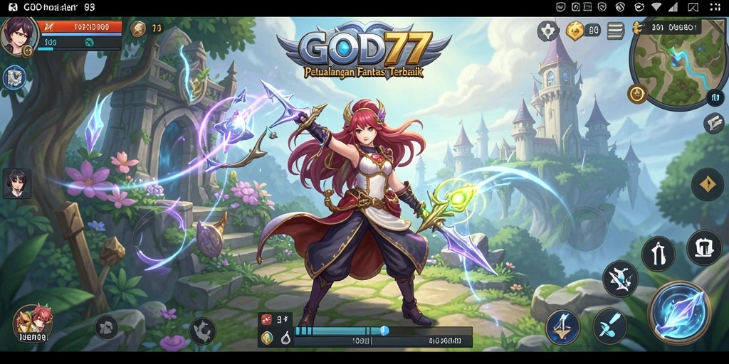 Tampilan gameplay GOD77 yang dinamis dengan aksi karakter anime.