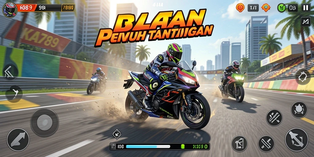 Gameplay seru dengan balapan motor yang menegangkan.