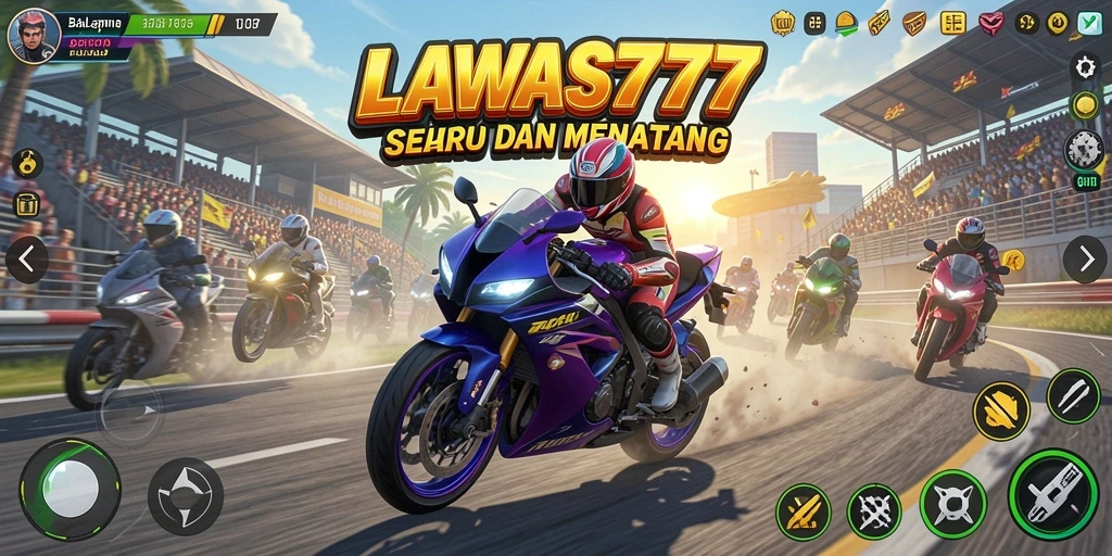 Screenshot LAWAS777 menampilkan ajang balapan motor yang mendebarkan.