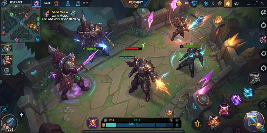 Tampilan gameplay seru dari REJEKIBET dalam pertempuran MOBA.