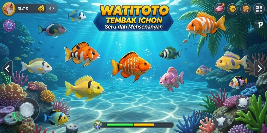 Screenshot gameplay WATITOTO yang menunjukkan serunya menembak ikan.